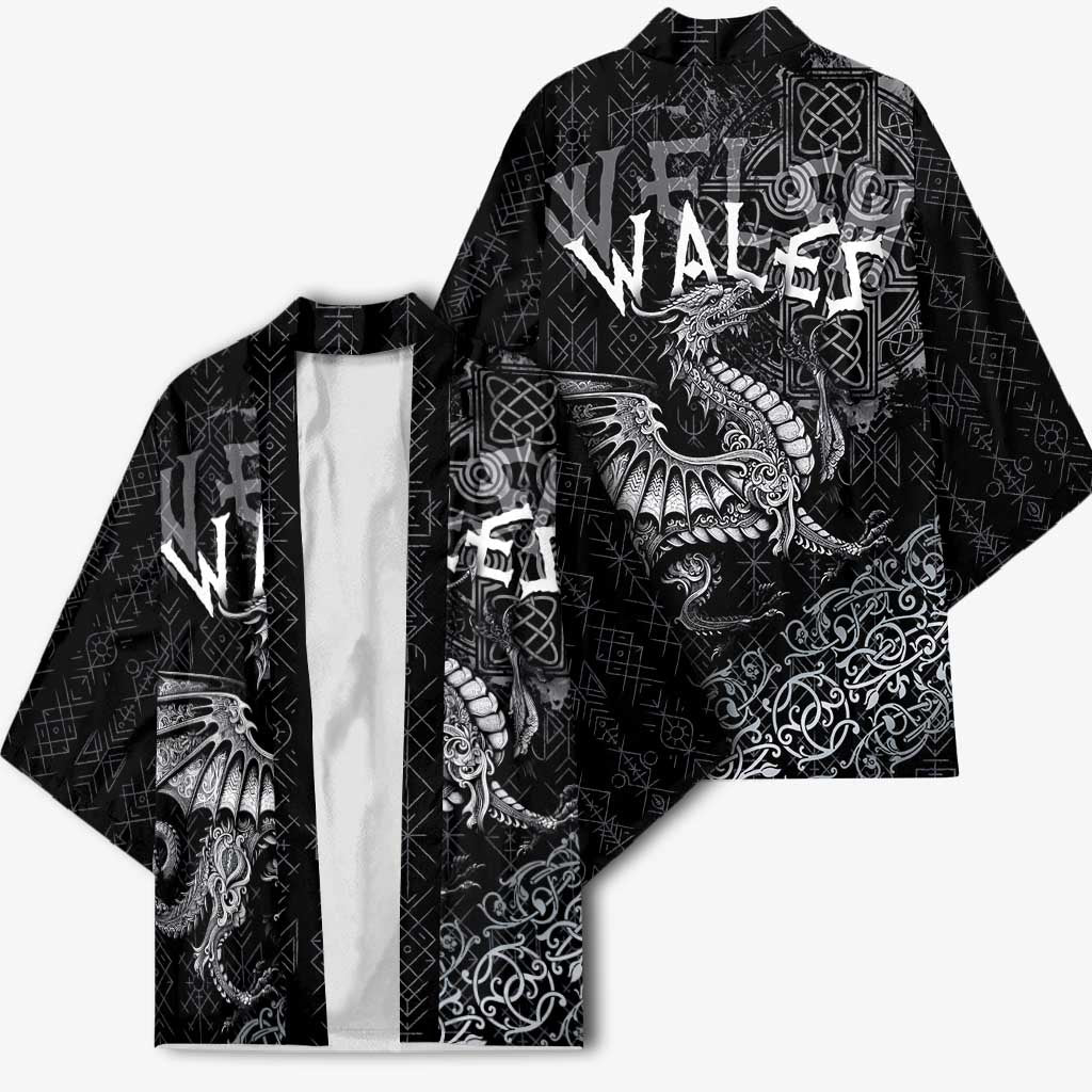 Welsh Celtic Culture Kimono Wales Y Ddraig Goch with Runes Symbols - Wonder Print Shop