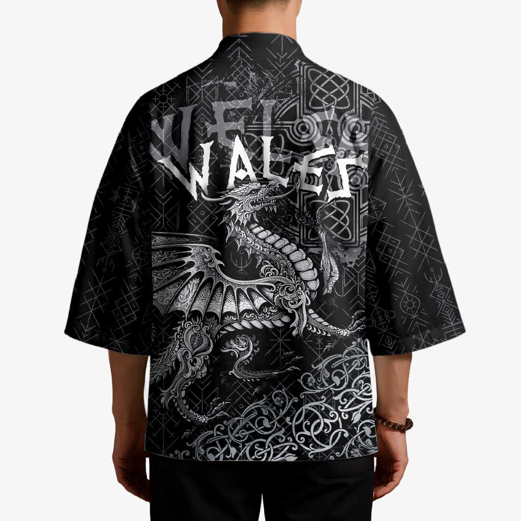 Welsh Celtic Culture Kimono Wales Y Ddraig Goch with Runes Symbols - Wonder Print Shop