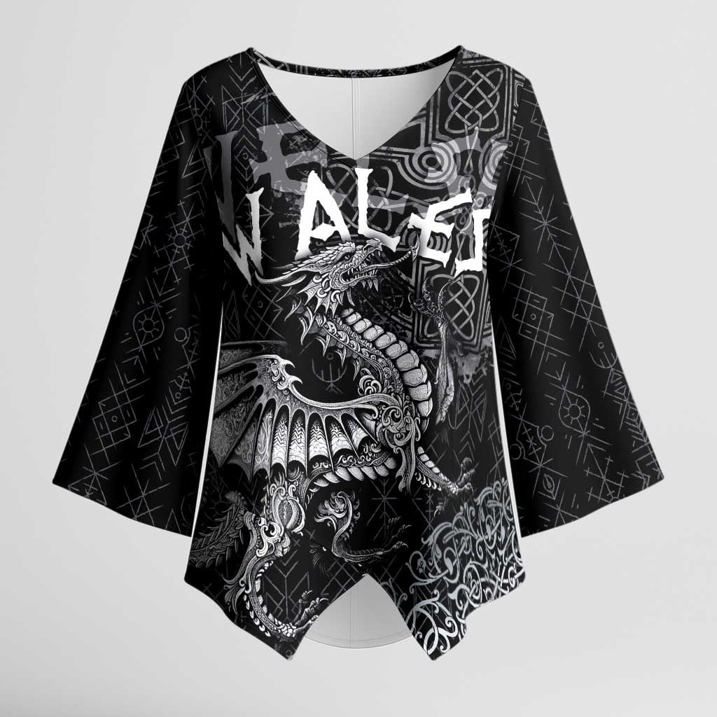 Welsh Celtic Culture Kimono Sleeve Blouse Wales Y Ddraig Goch with Runes Symbols - Wonder Print Shop