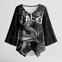 Welsh Celtic Culture Kimono Sleeve Blouse Wales Y Ddraig Goch with Runes Symbols - Wonder Print Shop