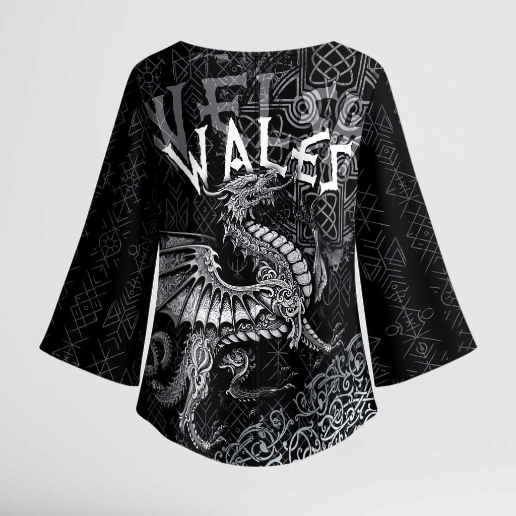 Welsh Celtic Culture Kimono Sleeve Blouse Wales Y Ddraig Goch with Runes Symbols - Wonder Print Shop