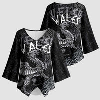Welsh Celtic Culture Kimono Sleeve Blouse Wales Y Ddraig Goch with Runes Symbols - Wonder Print Shop