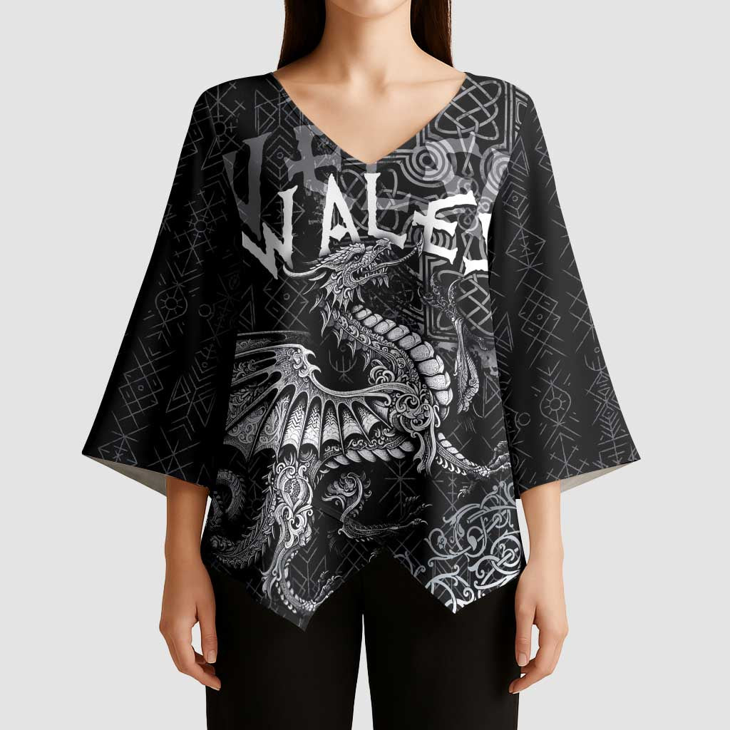 Welsh Celtic Culture Kimono Sleeve Blouse Wales Y Ddraig Goch with Runes Symbols - Wonder Print Shop