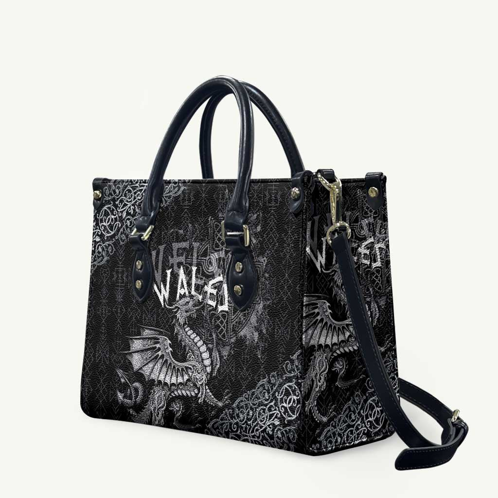 Welsh Celtic Culture Leather Bag Wales Y Ddraig Goch with Runes Symbols - Wonder Print Shop