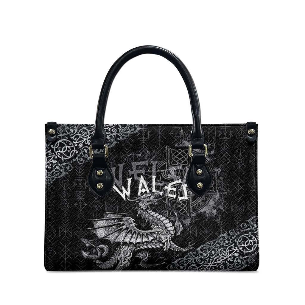 Welsh Celtic Culture Leather Bag Wales Y Ddraig Goch with Runes Symbols - Wonder Print Shop