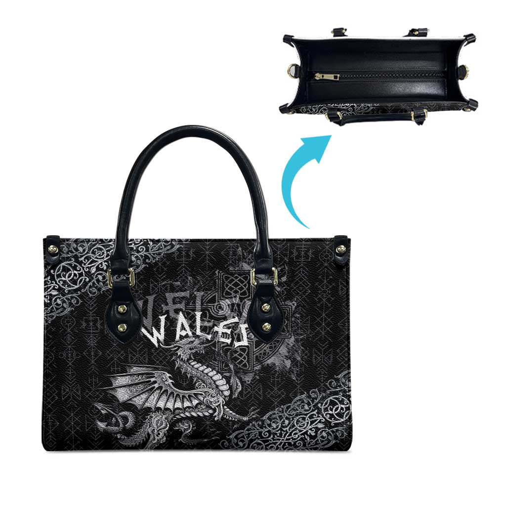 Welsh Celtic Culture Leather Bag Wales Y Ddraig Goch with Runes Symbols - Wonder Print Shop