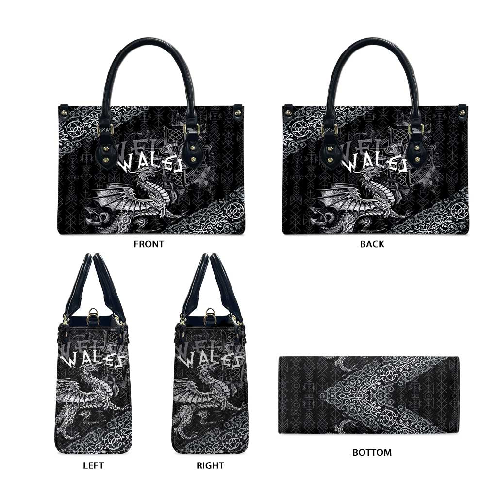 Welsh Celtic Culture Leather Bag Wales Y Ddraig Goch with Runes Symbols - Wonder Print Shop