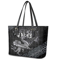 Welsh Celtic Culture Leather Tote Bag Wales Y Ddraig Goch with Runes Symbols - Wonder Print Shop