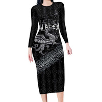 Welsh Celtic Culture Long Sleeve Bodycon Dress Wales Y Ddraig Goch with Runes Symbols - Wonder Print Shop