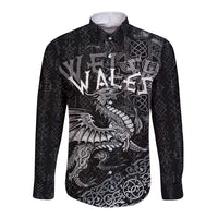 Welsh Celtic Culture Long Sleeve Button Shirt Wales Y Ddraig Goch with Runes Symbols - Wonder Print Shop