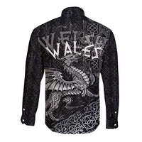 Welsh Celtic Culture Long Sleeve Button Shirt Wales Y Ddraig Goch with Runes Symbols - Wonder Print Shop