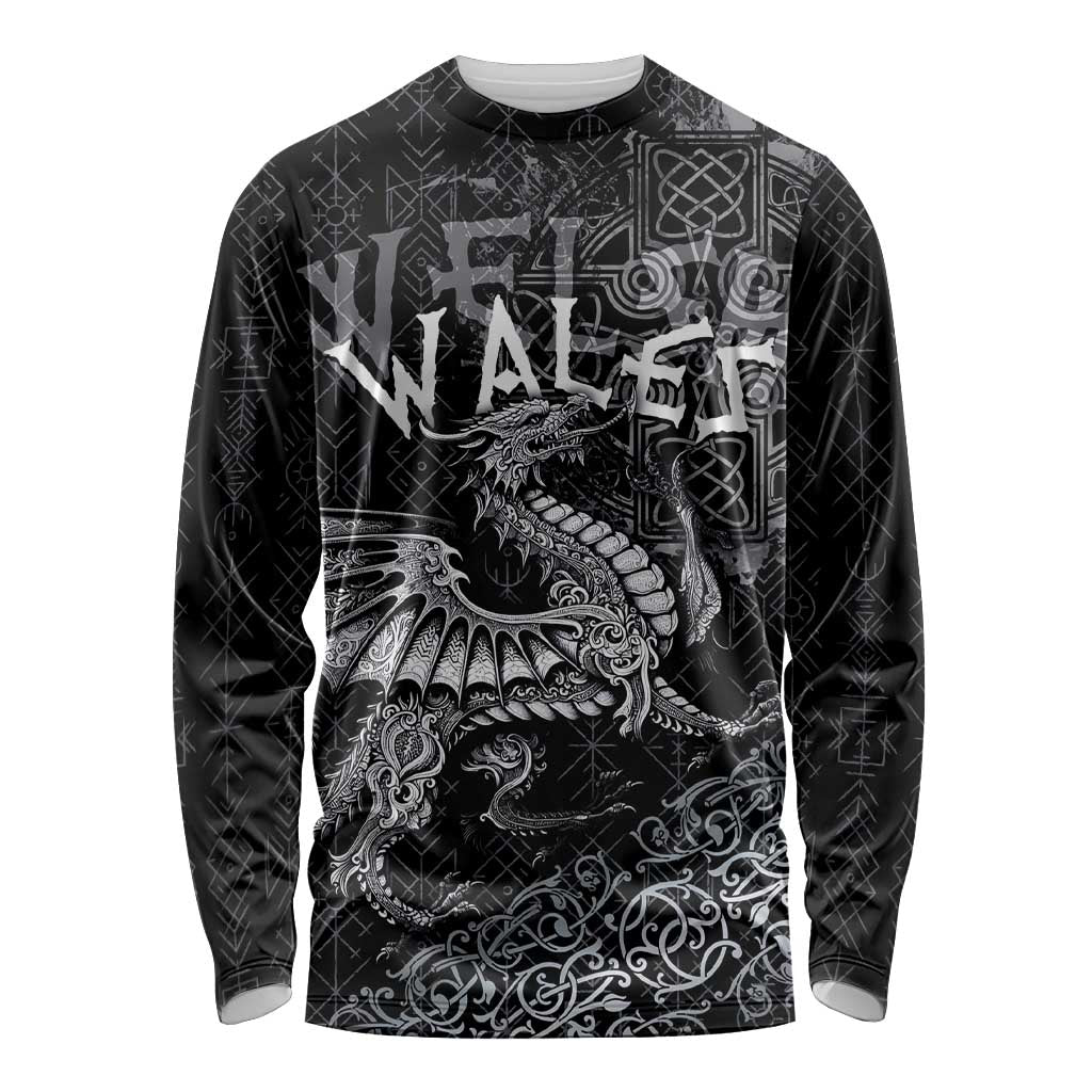 Welsh Celtic Culture Long Sleeve Shirt Wales Y Ddraig Goch with Runes Symbols - Wonder Print Shop