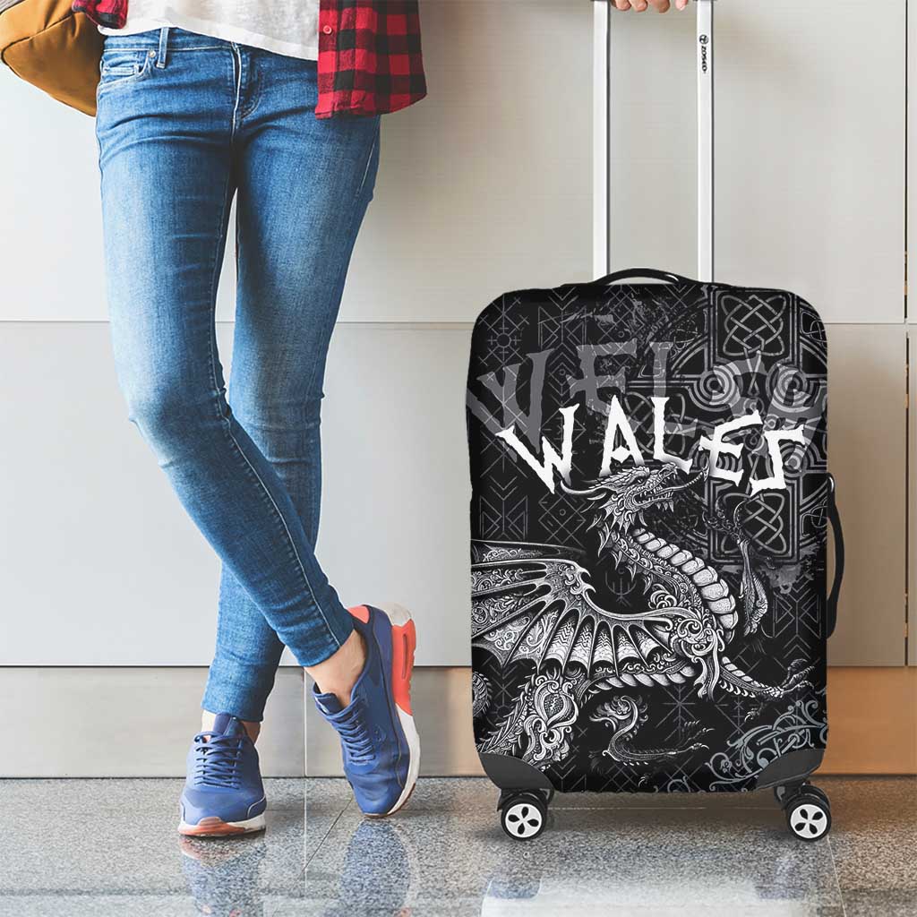 Welsh Celtic Culture Luggage Cover Wales Y Ddraig Goch with Runes Symbols - Wonder Print Shop