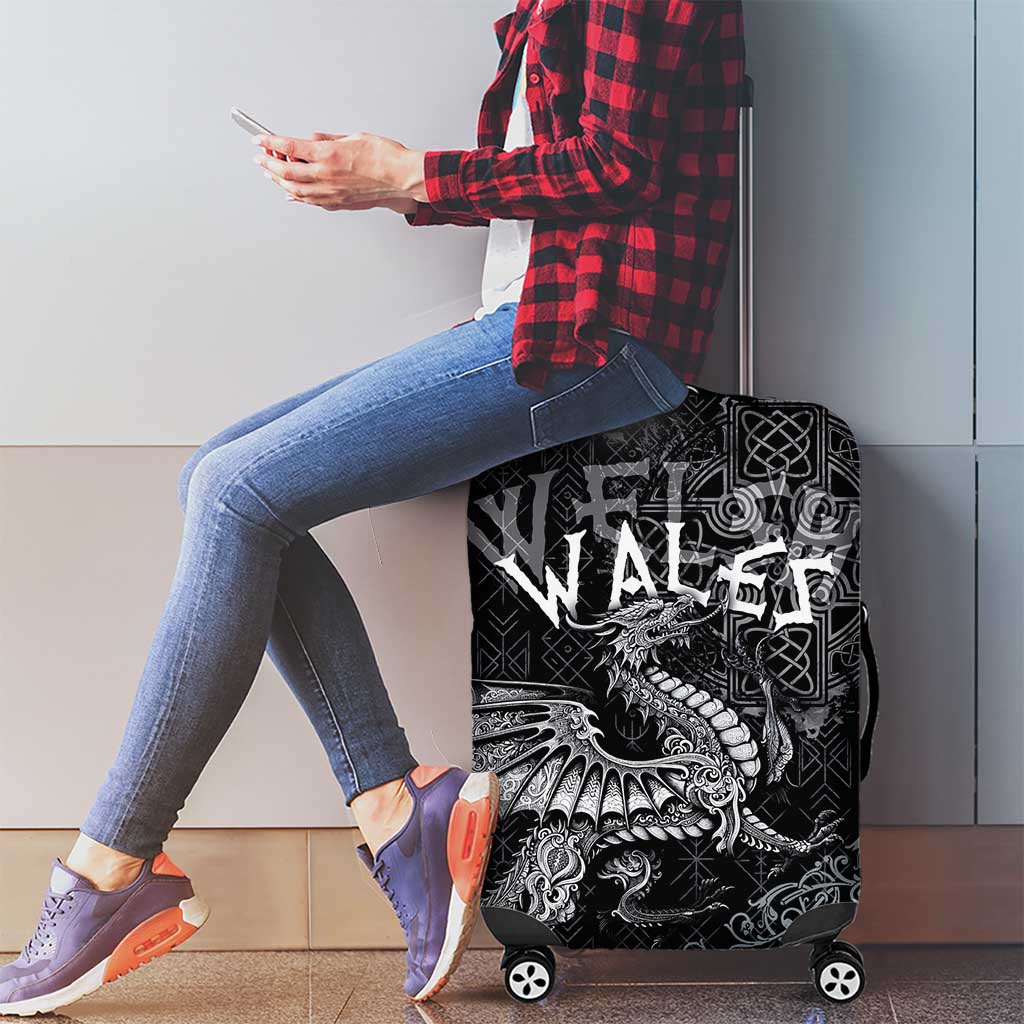 Welsh Celtic Culture Luggage Cover Wales Y Ddraig Goch with Runes Symbols - Wonder Print Shop