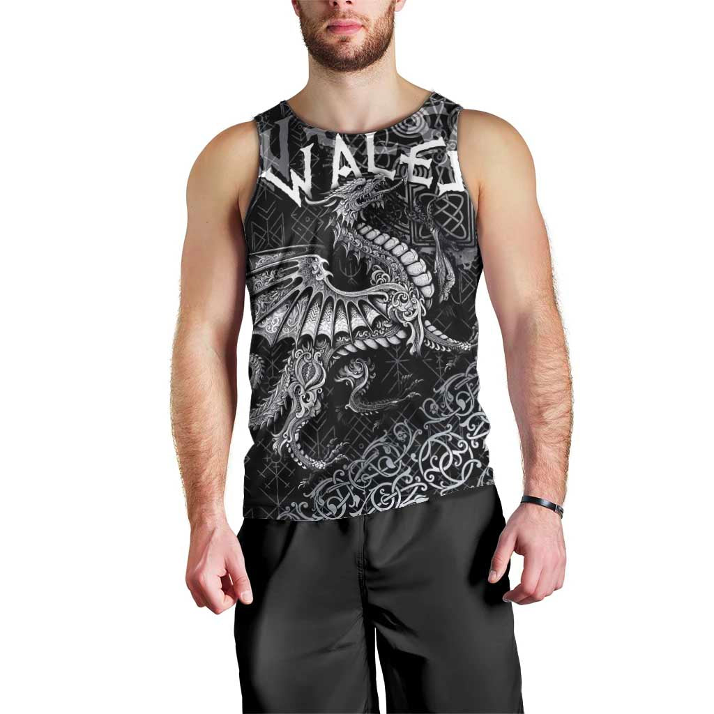 Welsh Celtic Culture Men Tank Top Wales Y Ddraig Goch with Runes Symbols - Wonder Print Shop