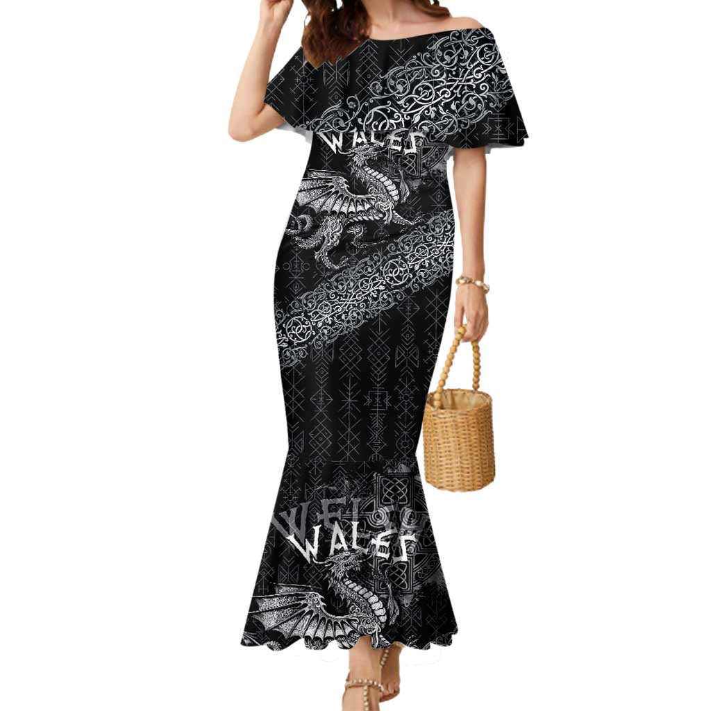 Welsh Celtic Culture Mermaid Dress Wales Y Ddraig Goch with Runes Symbols - Wonder Print Shop
