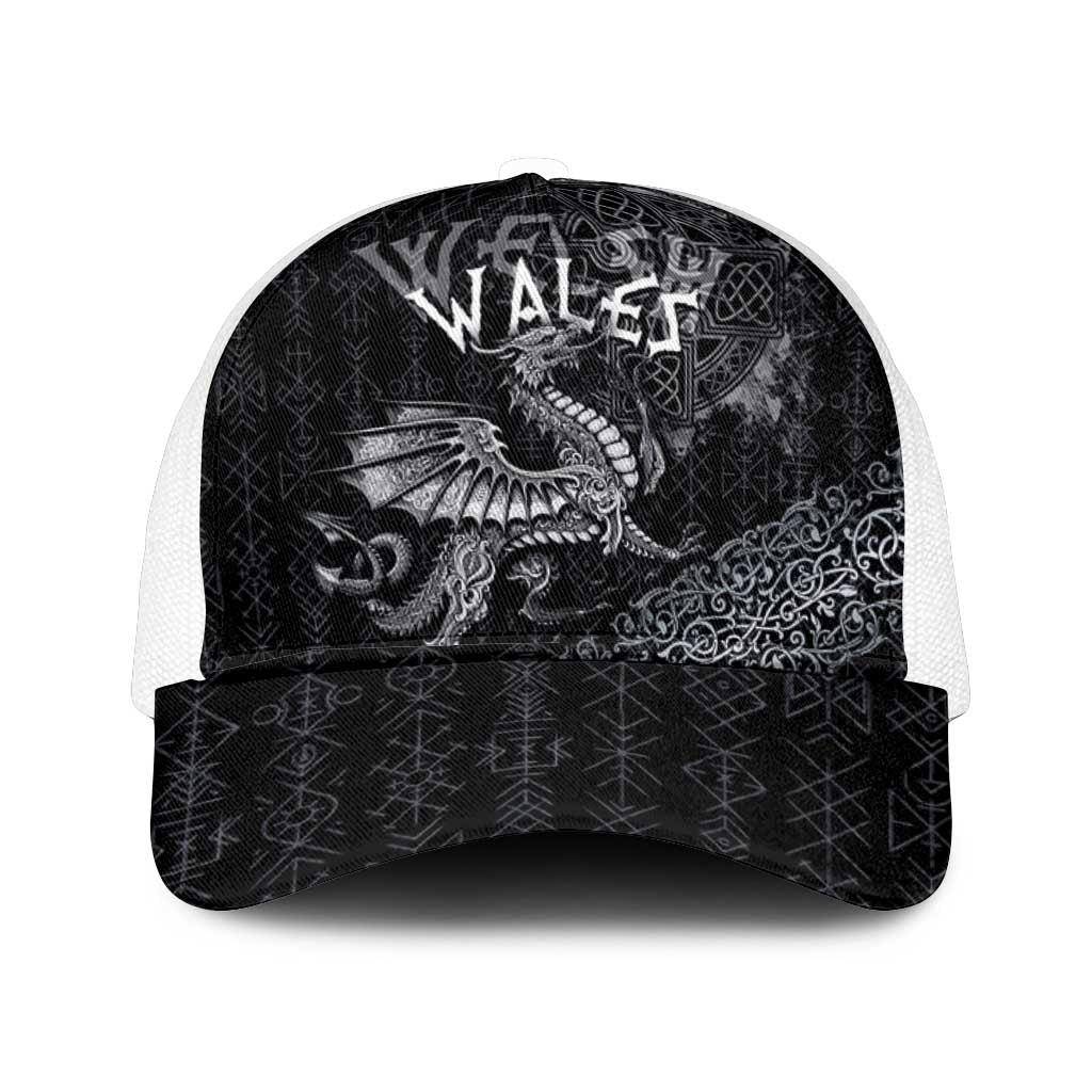 Welsh Celtic Culture Mesh Trucker Cap Wales Y Ddraig Goch with Runes Symbols - Wonder Print Shop