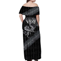 Welsh Celtic Culture Off Shoulder Maxi Dress Wales Y Ddraig Goch with Runes Symbols - Wonder Print Shop