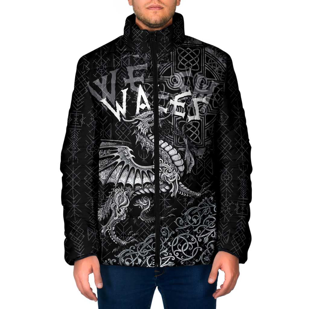 Welsh Celtic Culture Padded Jacket Wales Y Ddraig Goch with Runes Symbols - Wonder Print Shop