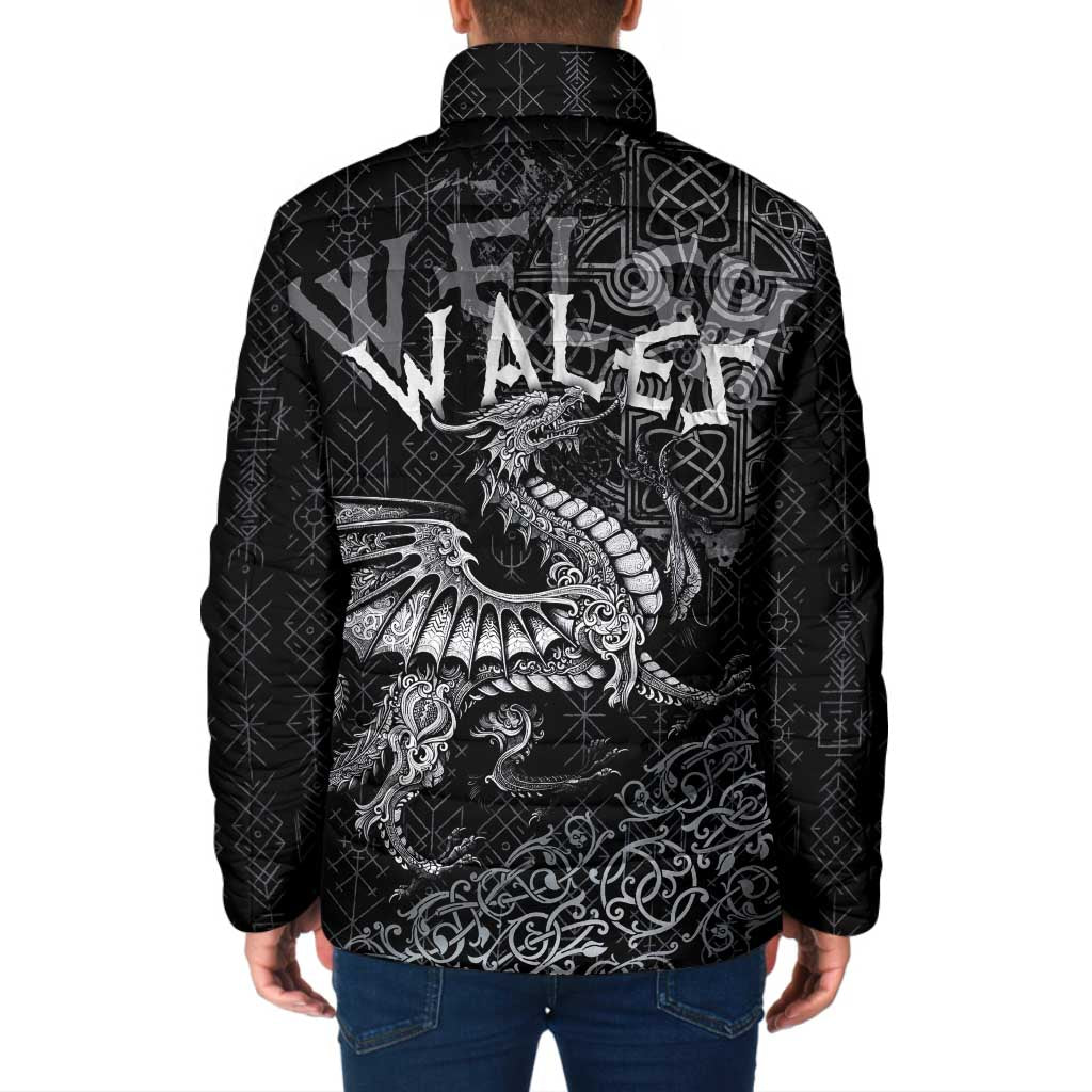 Welsh Celtic Culture Padded Jacket Wales Y Ddraig Goch with Runes Symbols - Wonder Print Shop