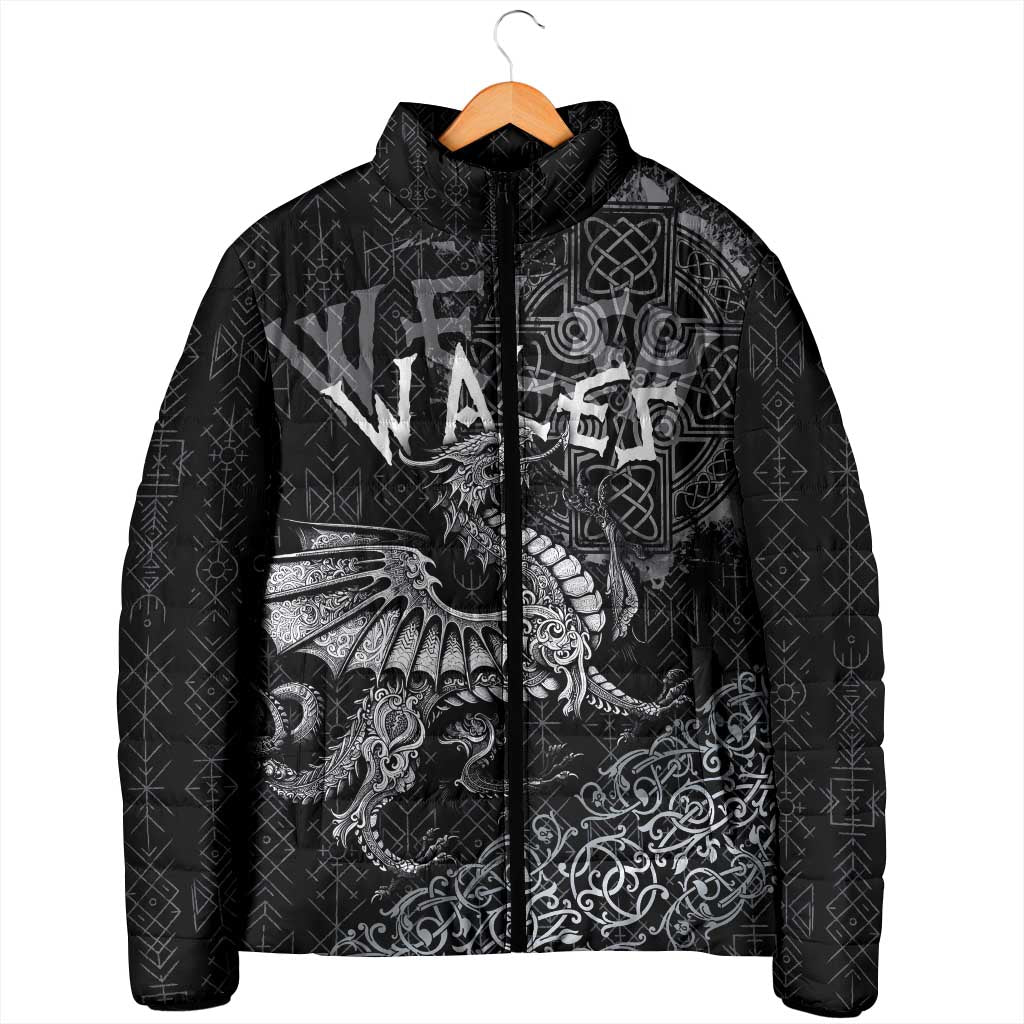 Welsh Celtic Culture Padded Jacket Wales Y Ddraig Goch with Runes Symbols - Wonder Print Shop