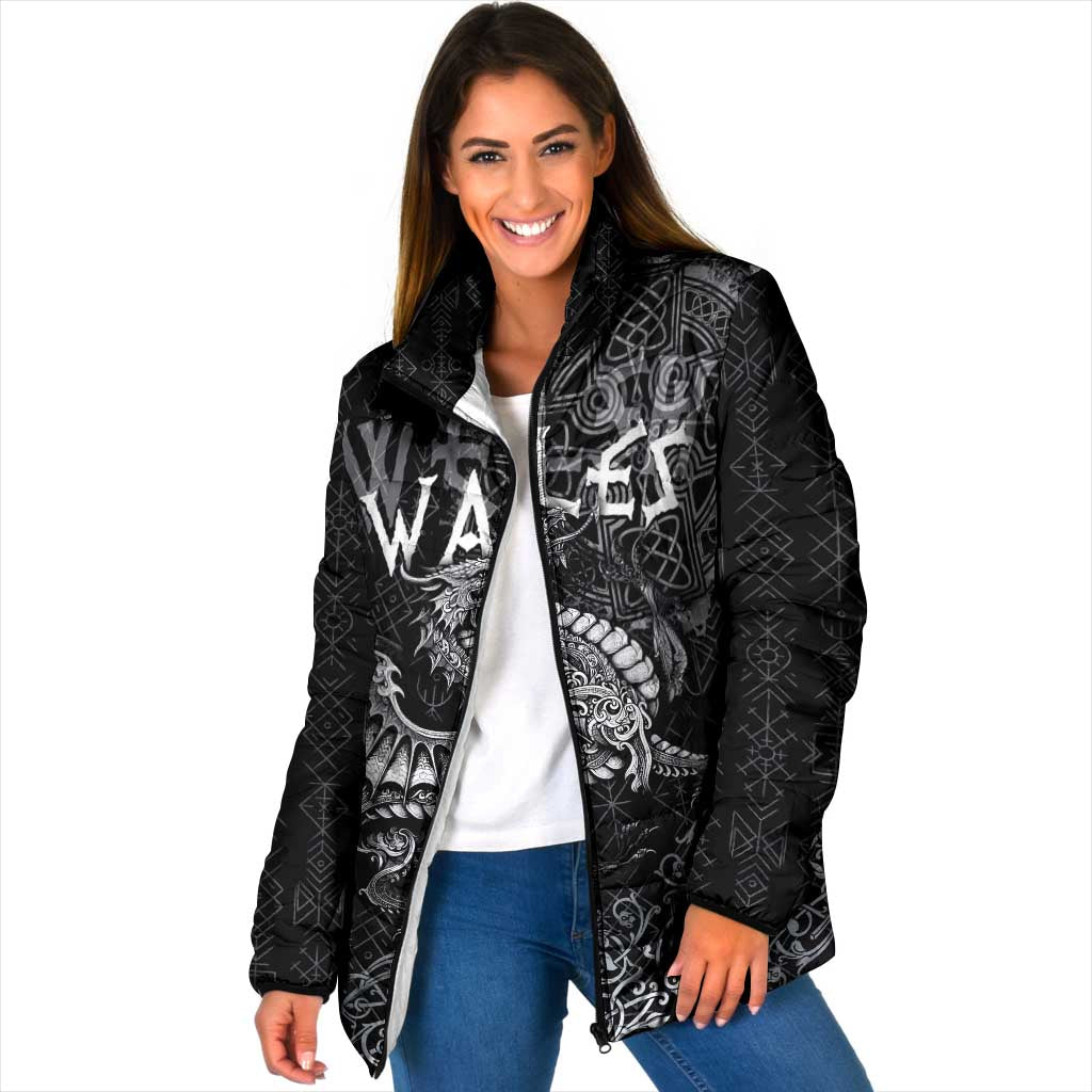Welsh Celtic Culture Padded Jacket Wales Y Ddraig Goch with Runes Symbols - Wonder Print Shop