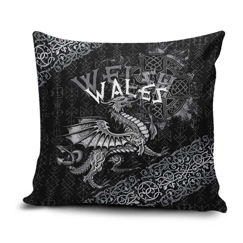 Welsh Celtic Culture Pillow Cover Wales Y Ddraig Goch with Runes Symbols - Wonder Print Shop