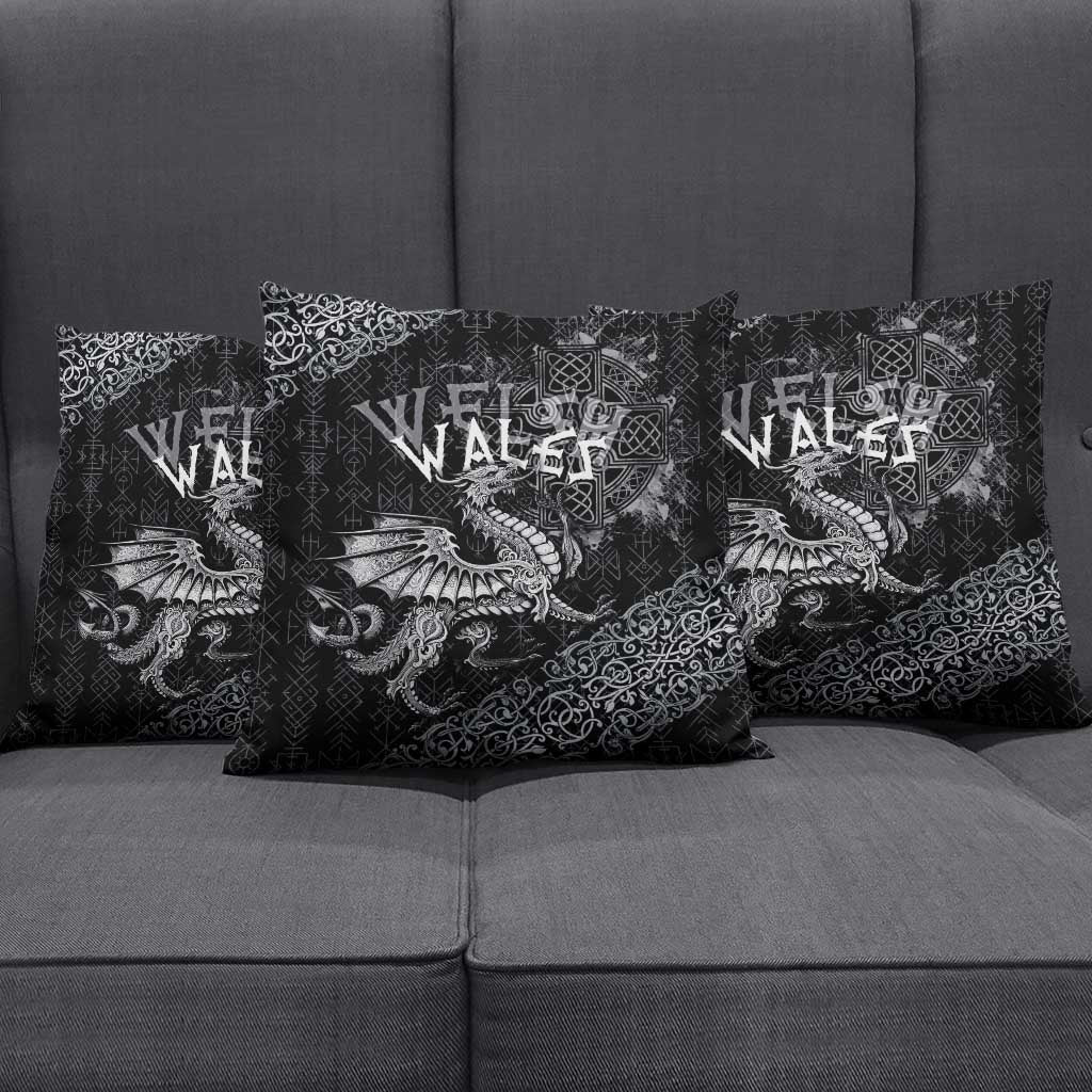 Welsh Celtic Culture Pillow Cover Wales Y Ddraig Goch with Runes Symbols - Wonder Print Shop