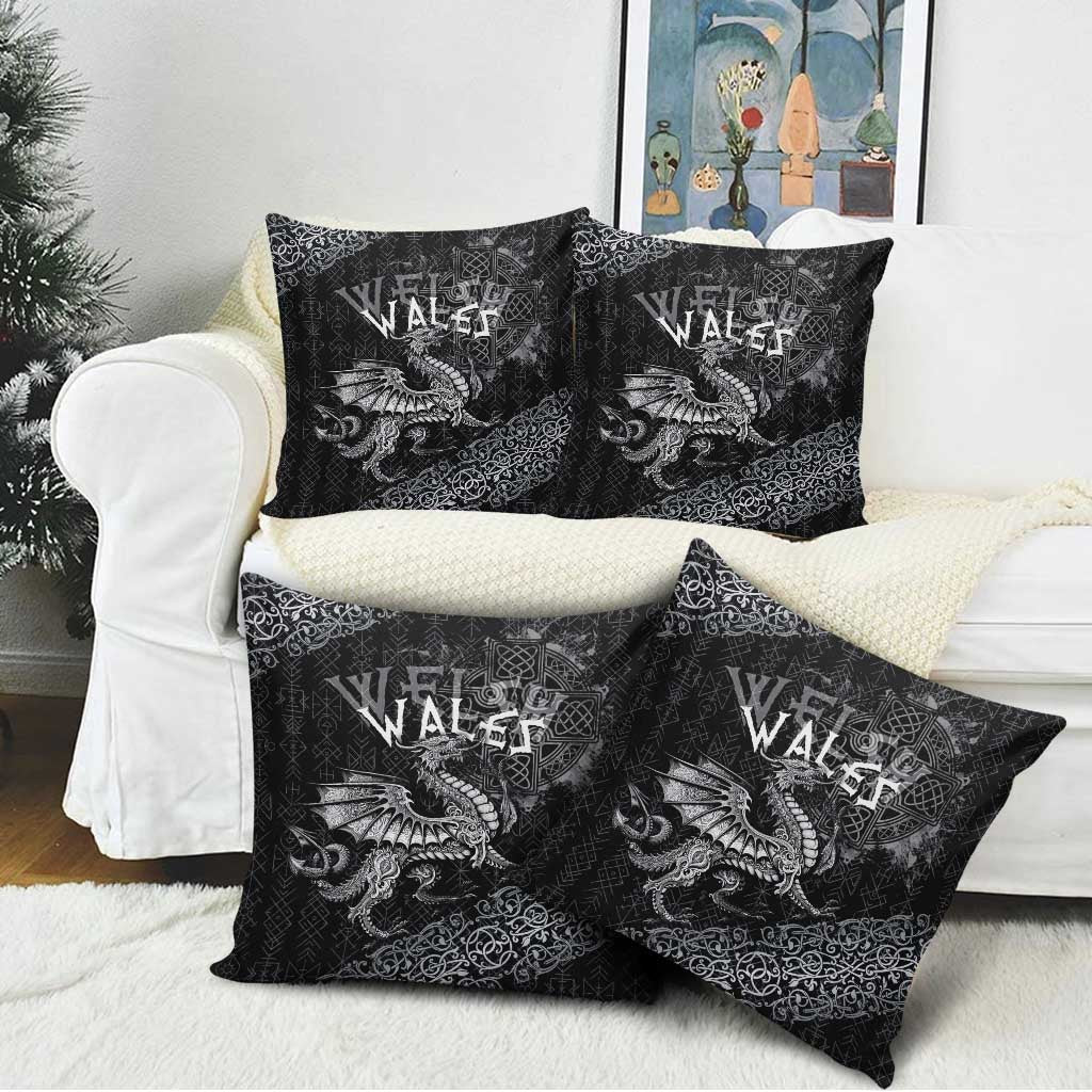 Welsh Celtic Culture Pillow Cover Wales Y Ddraig Goch with Runes Symbols - Wonder Print Shop