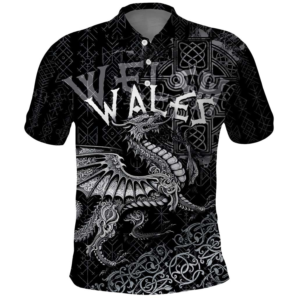 Welsh Celtic Culture Polo Shirt Wales Y Ddraig Goch with Runes Symbols - Wonder Print Shop