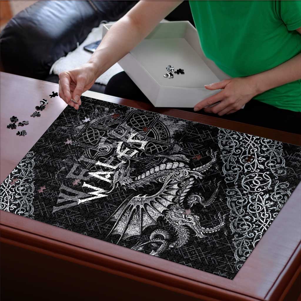 Welsh Celtic Culture Puzzle Wales Y Ddraig Goch with Runes Symbols - Wonder Print Shop