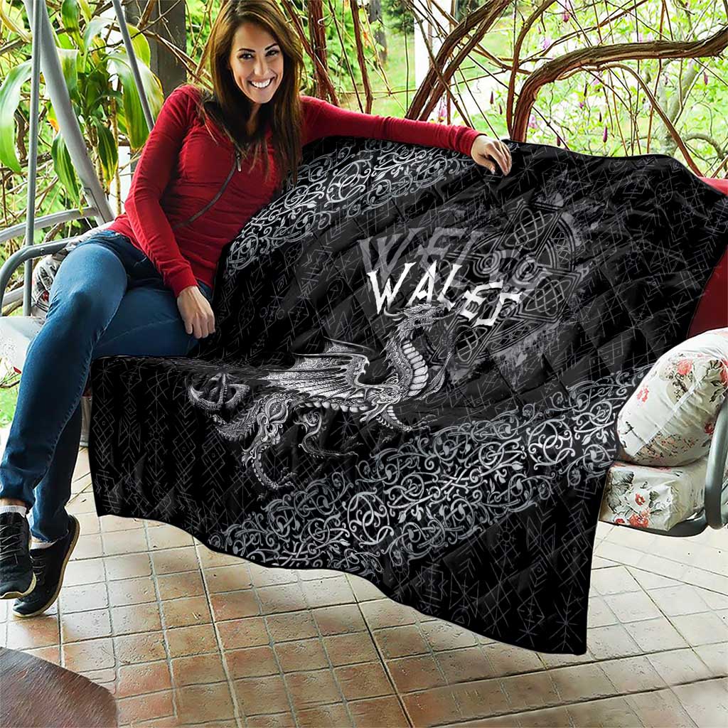 Welsh Celtic Culture Quilt Wales Y Ddraig Goch with Runes Symbols - Wonder Print Shop