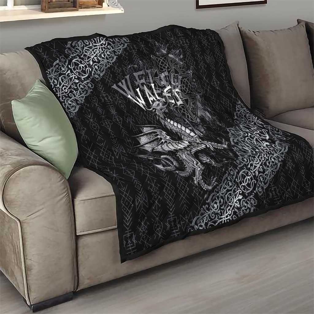 Welsh Celtic Culture Quilt Wales Y Ddraig Goch with Runes Symbols - Wonder Print Shop