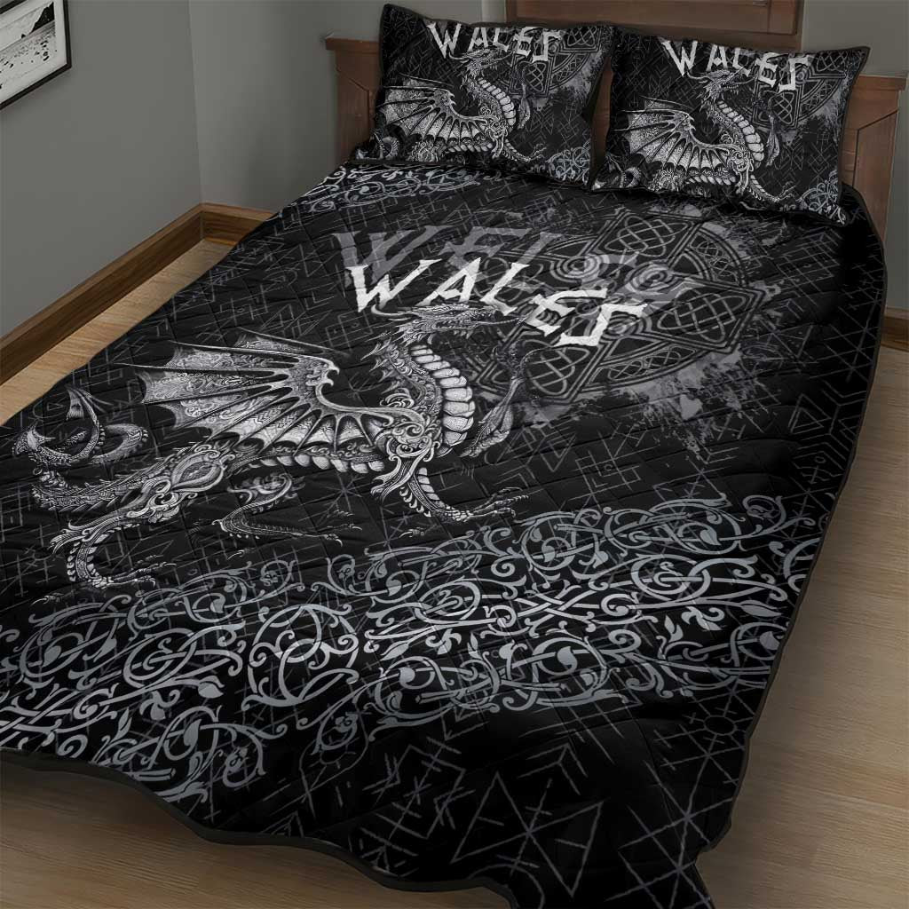 Welsh Celtic Culture Quilt Bed Set Wales Y Ddraig Goch with Runes Symbols - Wonder Print Shop