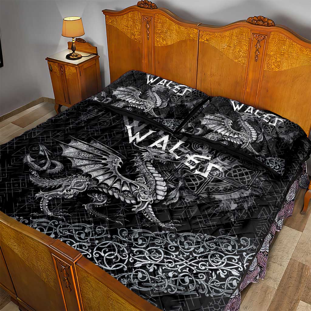 Welsh Celtic Culture Quilt Bed Set Wales Y Ddraig Goch with Runes Symbols - Wonder Print Shop