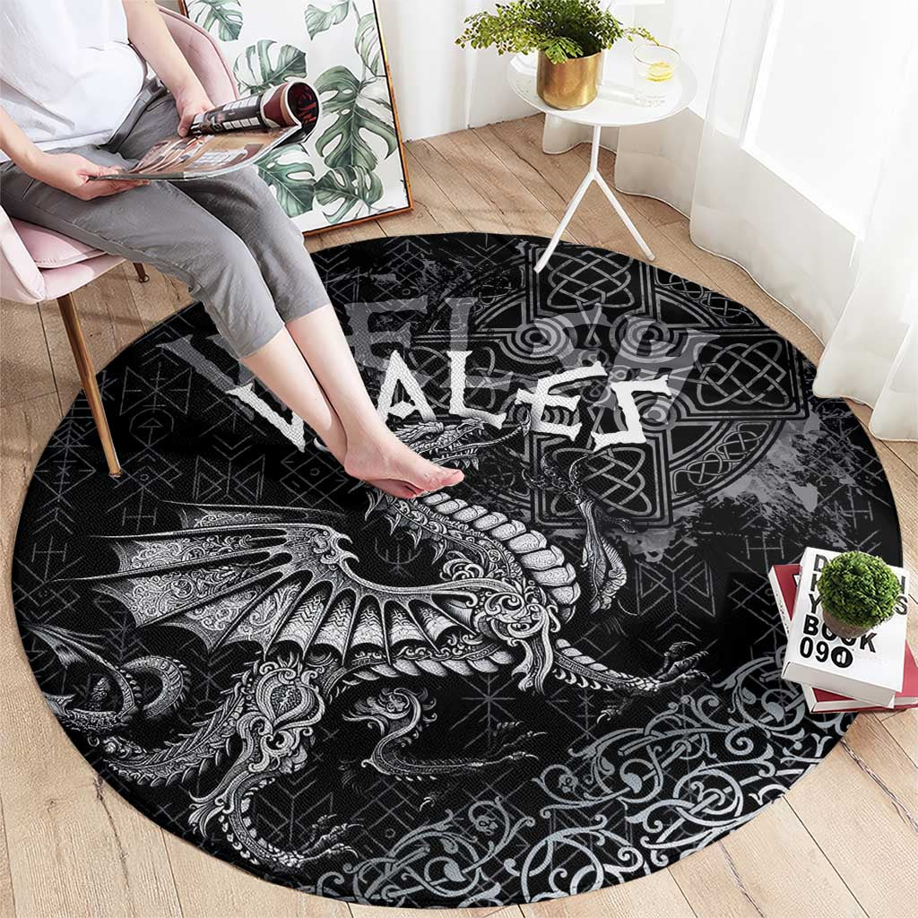 Welsh Celtic Culture Round Carpet Wales Y Ddraig Goch with Runes Symbols - Wonder Print Shop