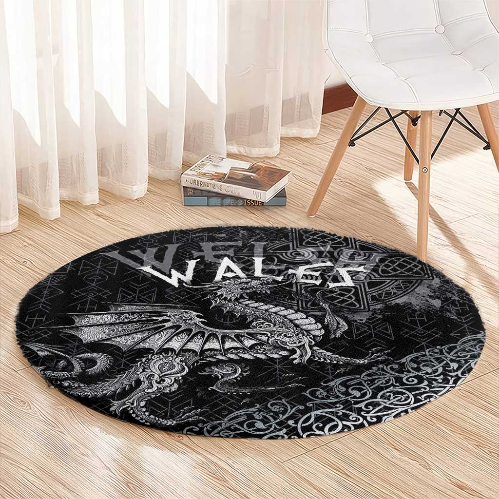 Welsh Celtic Culture Round Carpet Wales Y Ddraig Goch with Runes Symbols - Wonder Print Shop