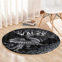 Welsh Celtic Culture Round Carpet Wales Y Ddraig Goch with Runes Symbols - Wonder Print Shop