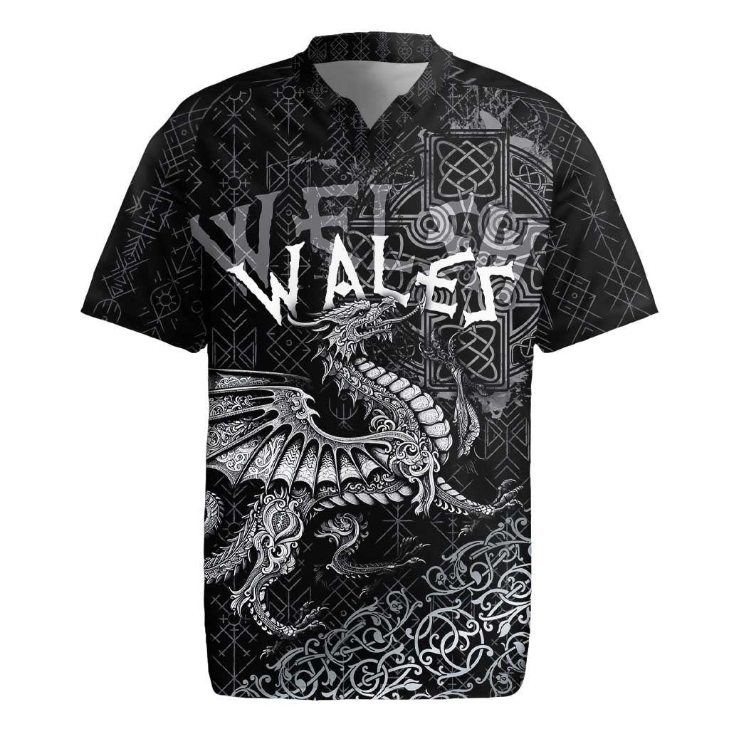 Welsh Celtic Culture Rugby Jersey Wales Y Ddraig Goch with Runes Symbols - Wonder Print Shop