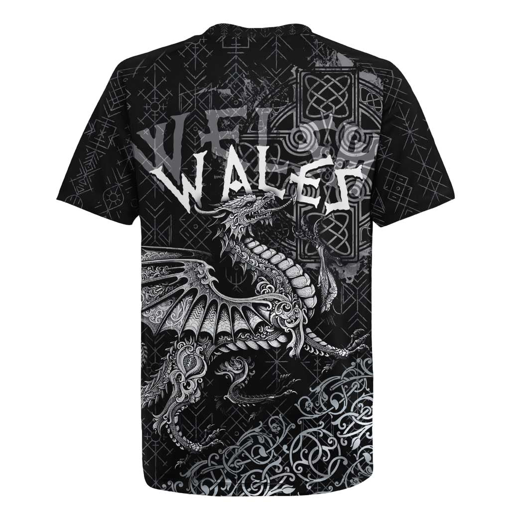 Welsh Celtic Culture Rugby Jersey Wales Y Ddraig Goch with Runes Symbols - Wonder Print Shop