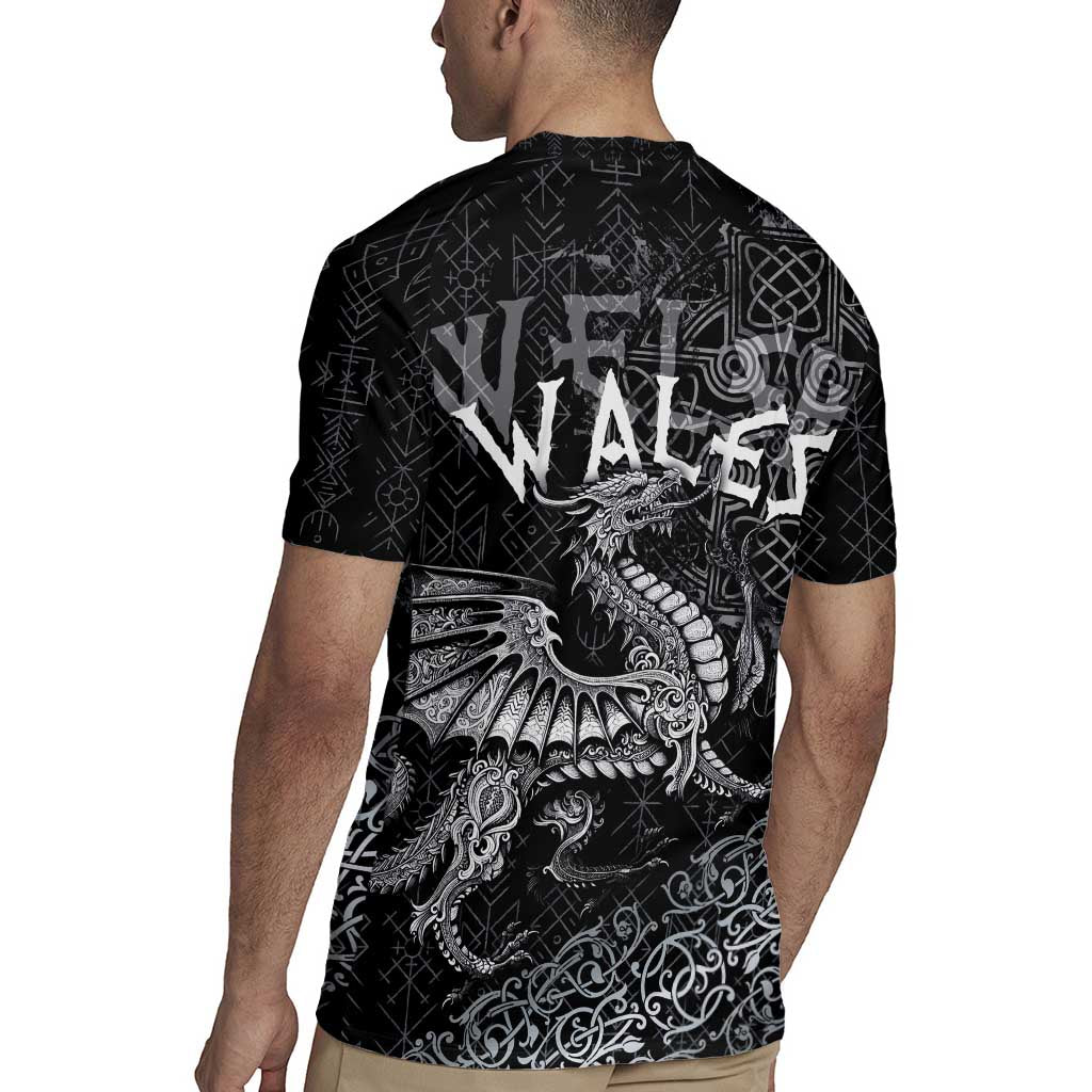 Welsh Celtic Culture Rugby Jersey Wales Y Ddraig Goch with Runes Symbols - Wonder Print Shop