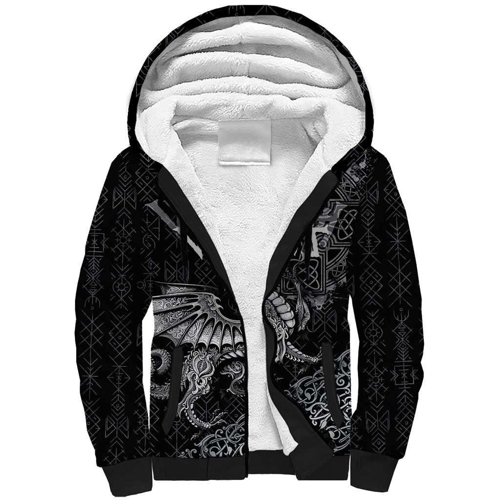 Welsh Celtic Culture Sherpa Hoodie Wales Y Ddraig Goch with Runes Symbols - Wonder Print Shop