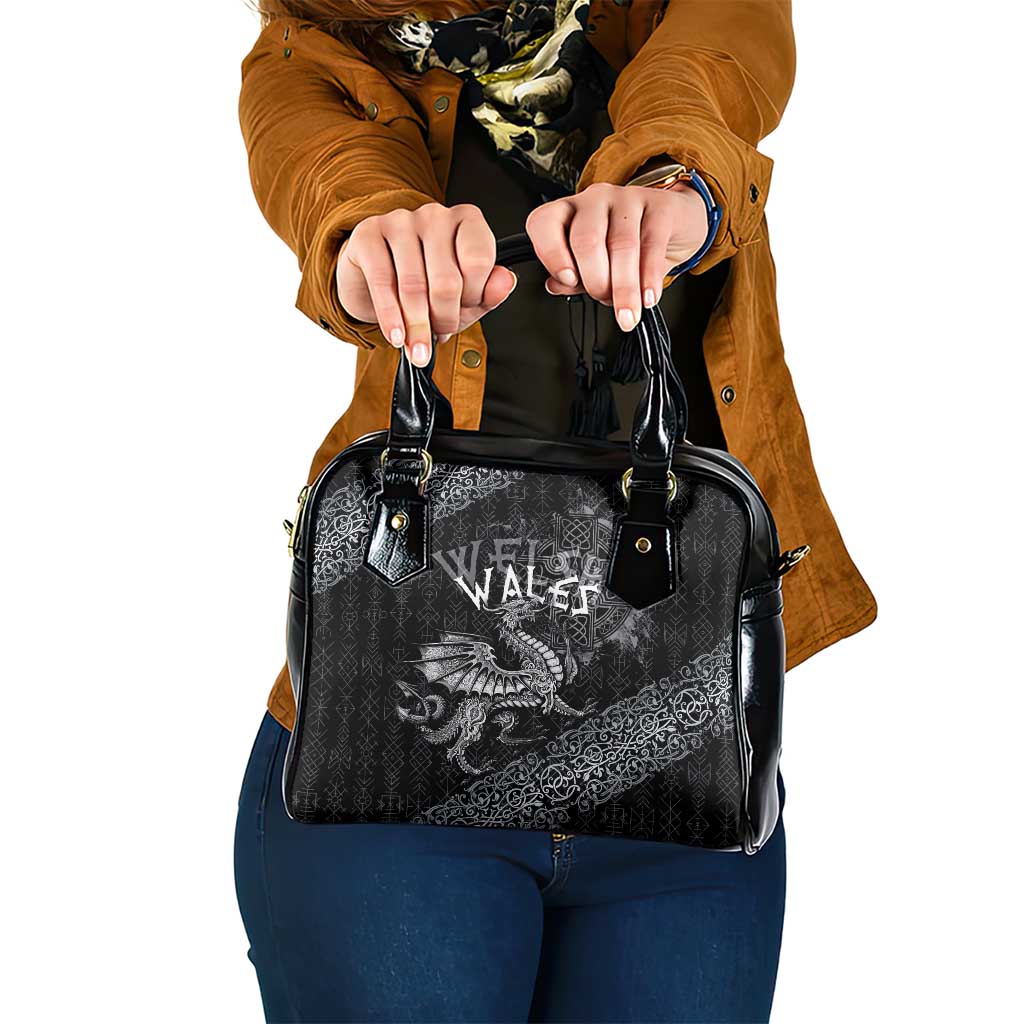 Welsh Celtic Culture Shoulder Handbag Wales Y Ddraig Goch with Runes Symbols - Wonder Print Shop