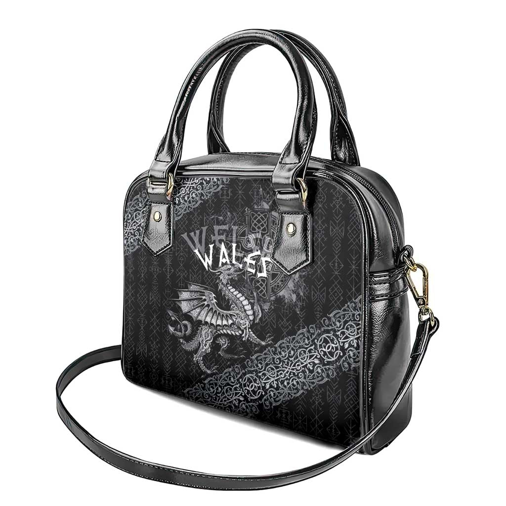 Welsh Celtic Culture Shoulder Handbag Wales Y Ddraig Goch with Runes Symbols - Wonder Print Shop