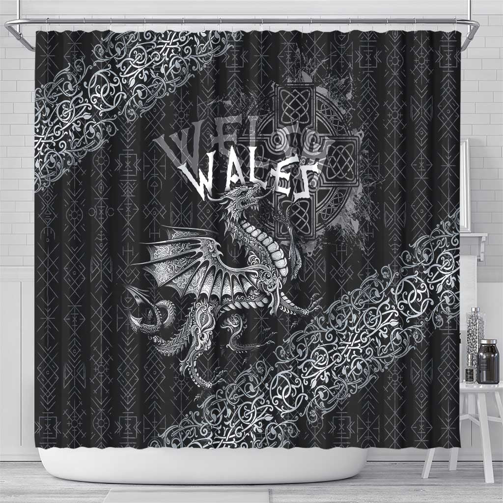 Welsh Celtic Culture Shower Curtain Wales Y Ddraig Goch with Runes Symbols - Wonder Print Shop