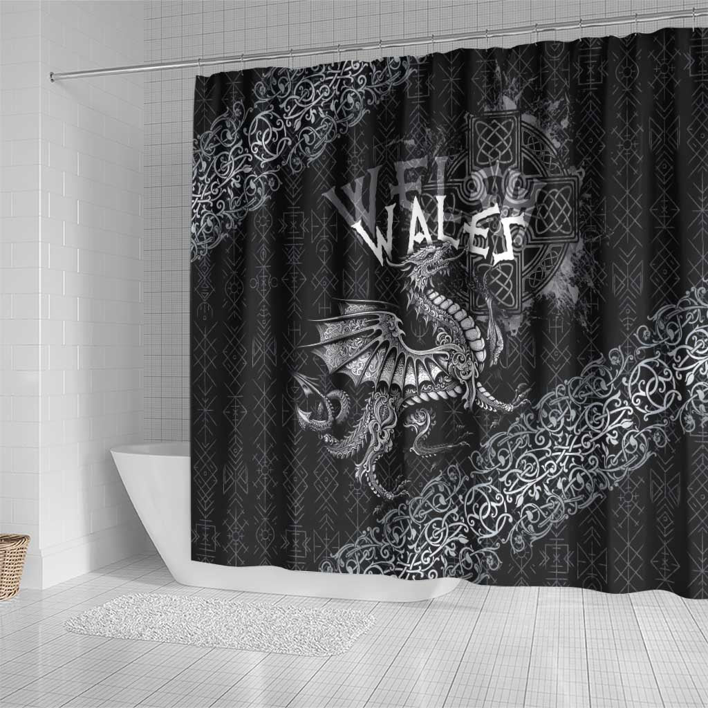 Welsh Celtic Culture Shower Curtain Wales Y Ddraig Goch with Runes Symbols - Wonder Print Shop