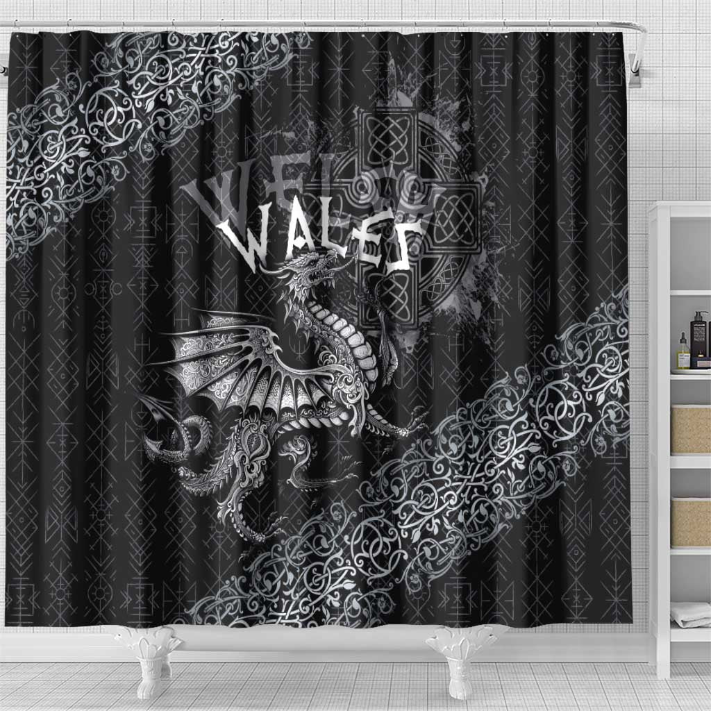 Welsh Celtic Culture Shower Curtain Wales Y Ddraig Goch with Runes Symbols - Wonder Print Shop