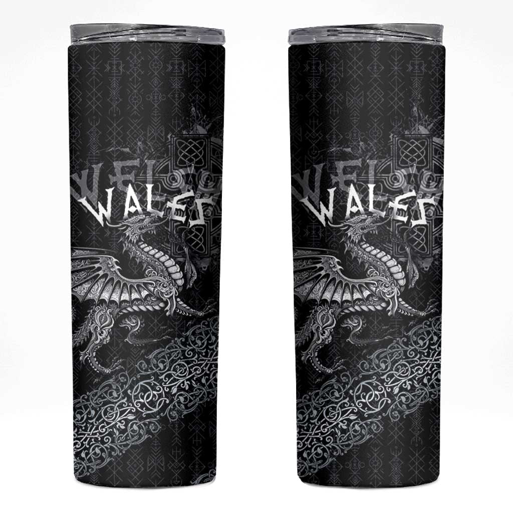Welsh Celtic Culture Skinny Tumbler Wales Y Ddraig Goch with Runes Symbols - Wonder Print Shop