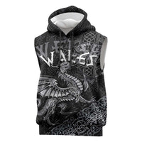 Welsh Celtic Culture Sleeveless Hoodie Wales Y Ddraig Goch with Runes Symbols - Wonder Print Shop