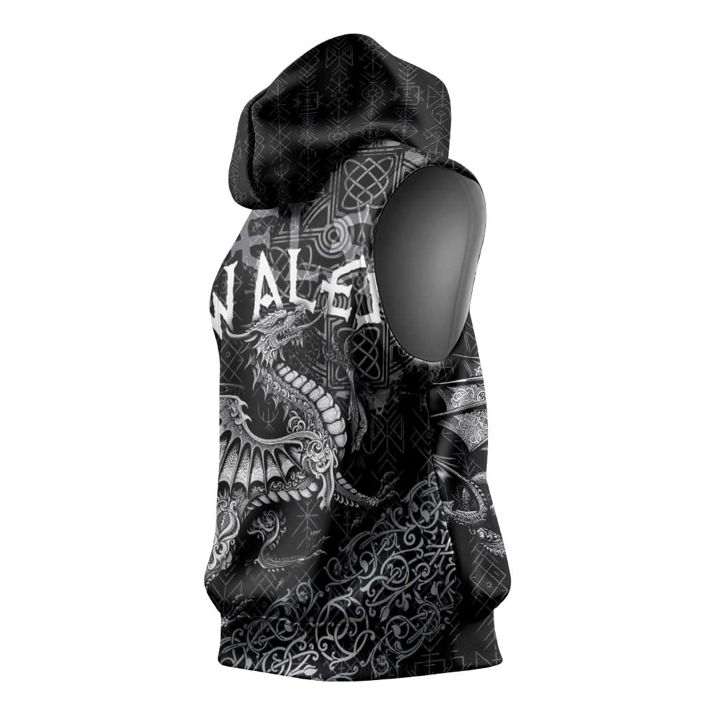 Welsh Celtic Culture Sleeveless Hoodie Wales Y Ddraig Goch with Runes Symbols - Wonder Print Shop